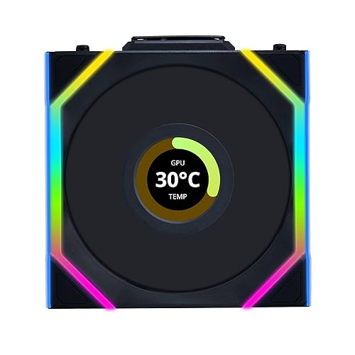 Lian Li UNI Fan SL-LCD Wireless 120 (Reverse Blade) ARGB Fan, 1.6" LCD Display, Without Wireless Connector, Daisy-Chain Design,Customizable Lighting Effects,400×400 Res.-Black (12RSLLCD1W1B)