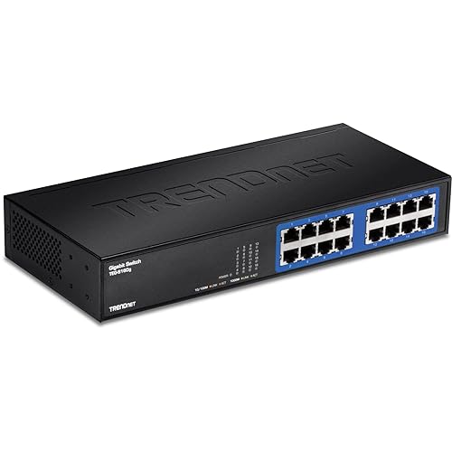 TRENDnet - TEG-S16DG 16-Port Unmanaged Gigabit GREENnet Desktop Metal Switch, TEG-S16DG, Ethernet Splitter, Ethernet/Network Switch, 16 x 10/100/1000 RJ-45 Ports, 32 Gbps Forwarding Capacity, Lifetime Protection Black 16-Port Version 1.0