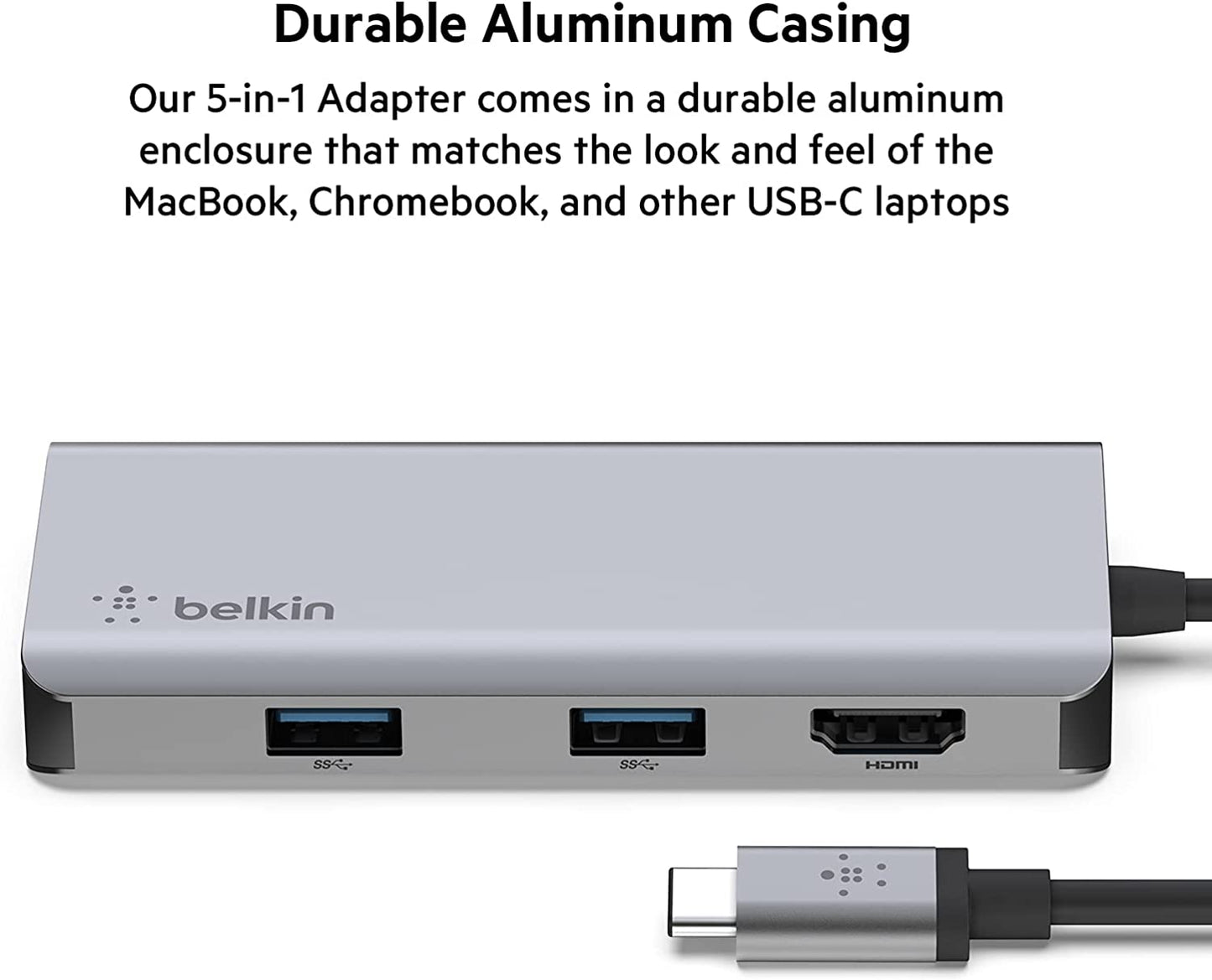 Belkin USB C Hub, 5-in-1 MultiPort Adapter Dock with 4K HDMI, 2 x USB A 3.1, SD Card Slot and microSD for MacBook Pro, Air, iPad Pro, XPS and More