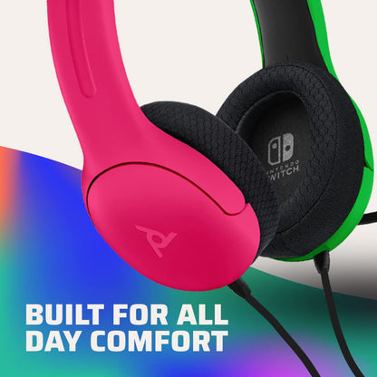 PDP Gaming LVL40 Stereo Headset with Mic for Nintendo Switch - PC, iPad, Mac, Laptop Compatible - Noise Cancelling Microphone, Lightweight, Soft Comfort On Ear Headphones - Splatoon 2 Pink &amp; Green Pink/Green Headset