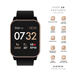 Itouch Kendall &amp; Kylie Smart Watch Fitness Tracker, Heart Rate, Step Counter, Notifications, Touch Screen with Bluetooth Headphone Set for Women and Men (Rose/Black)