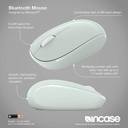Incase Bluetooth Mouse - Designed by Microsoft - Compact, Comfortable, Right/Left Hand Use, 4-Way Scroll Wheel, Wireless Bluetooth Mouse for PC/Laptop/Desktop, Mac/Windows Computer (Mint)