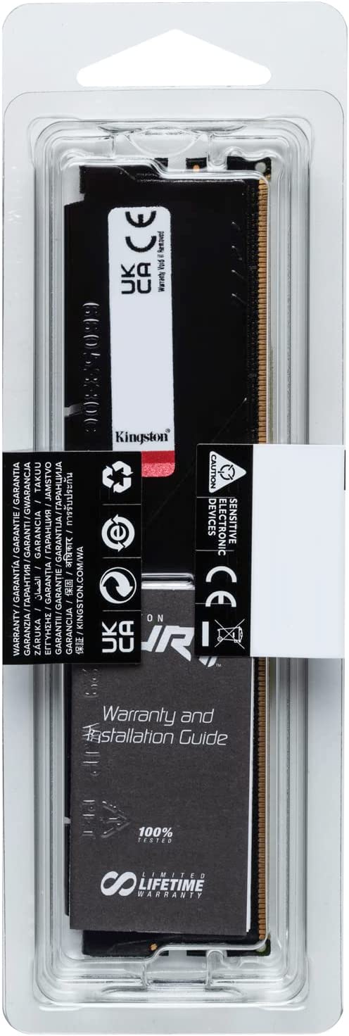 Kingston Fury Beast 16GB 4800MHz DDR5 CL38 Desktop Memory Single Module KF548C38BB-16, Black 4800MT/s 16GB