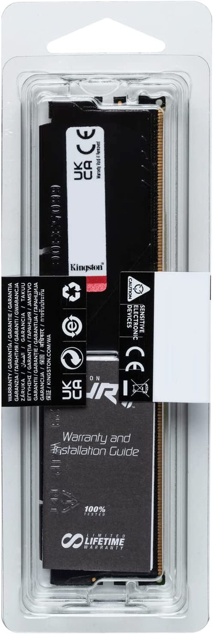 Kingston Fury Beast 16GB 4800MHz DDR5 CL38 Desktop Memory Single Module KF548C38BB-16, Black 4800MT/s 16GB