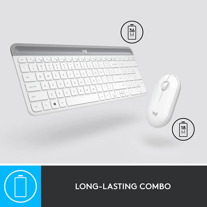 Logitech MK470 Slim Wireless Keyboard and Mouse Combo - Modern Compact Layout, Ultra Quiet, 2.4 GHz USB Receiver, Plug n' Play Connectivity, Compatible with Windows - Off White Off White Combo