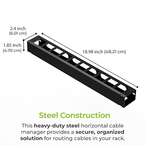 IOGEAR 1U 19" Horizontal Cable Management Duct – Finger Duct with Removable Cover, Metal Construction (GROHD1U)