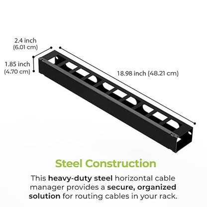 IOGEAR 1U 19" Horizontal Cable Management Duct – Finger Duct with Removable Cover, Metal Construction (GROHD1U)