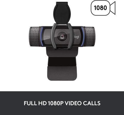 Logitech C920S HD Pro Webcam, Full HD 1080p/30fps Video Calling, Clear Stereo Audio, HD Light Correction, Privacy Shutter, Works with Skype, Zoom, FaceTime, Hangouts, PC/Mac/Laptop/Tablet/XBox - Black