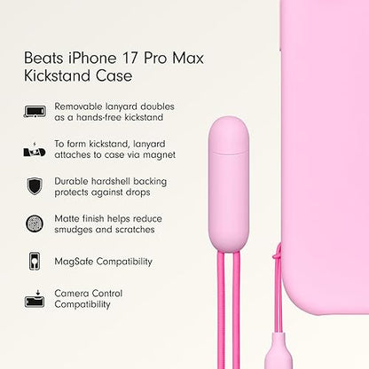 Beats iPhone 17 Pro Max Kickstand Case with MagSafe & Camera Control, Built in Stand & Lanyard, Matte Finish with Microfibre Lining – Lime Stone iPhone 17 Pro Max Kickstand Pebble Pink