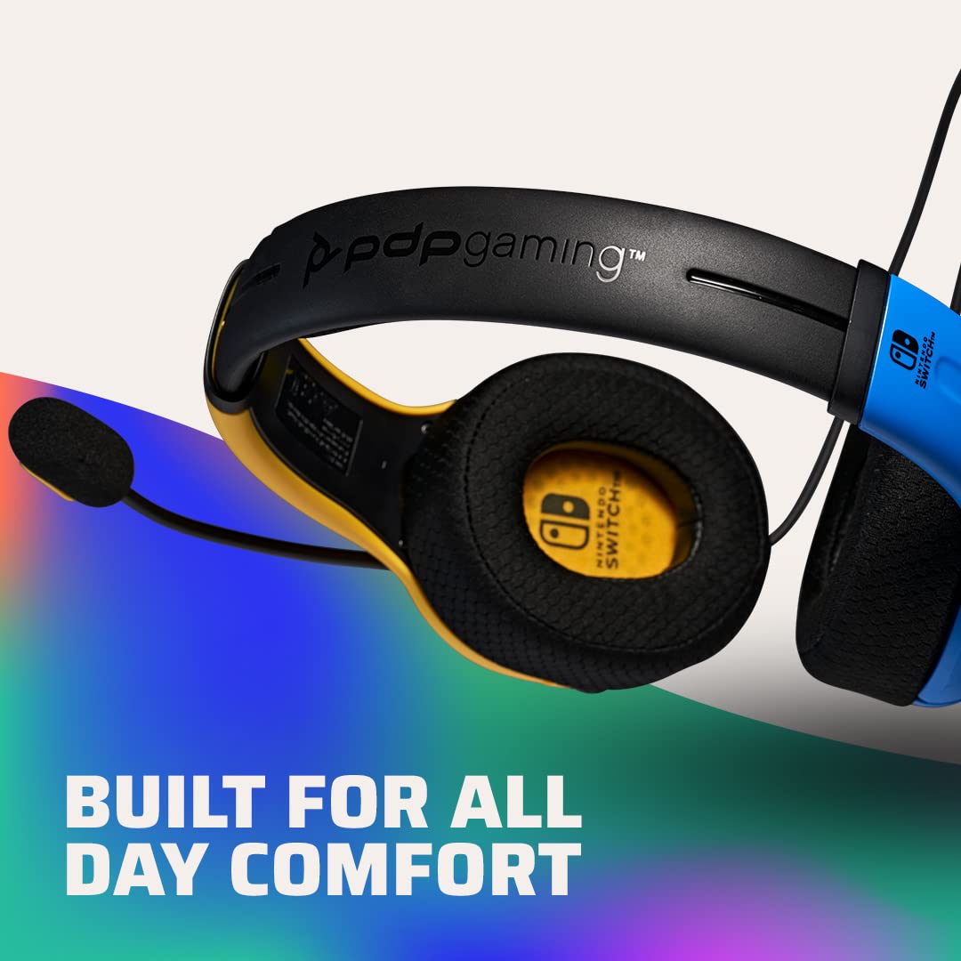 PDP Gaming LVL40 Stereo Headset with Mic for Nintendo Switch - PC, iPad, Mac, Laptop Compatible - Noise Cancelling Microphone, Lightweight, Soft Comfort On Ear Headphones, 3.5mm jack - Yellow &amp; Blue Yellow/Blue Headset