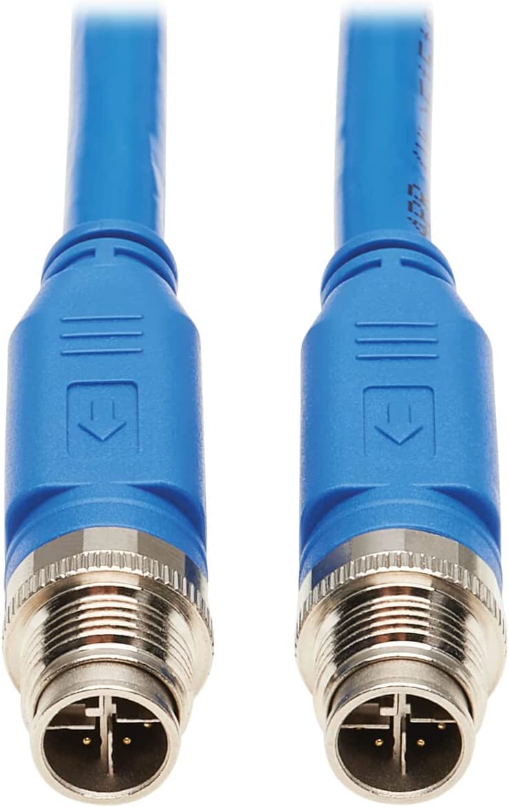 Tripp Lite M12 X-Code Cat6a Shielded Ethernet Cable, 10G F/UTP CMR-LP (M/M), IP68, 60W Power Over Ethernet, Blue, 16.4 Feet / 5 Meters, (NM12-6A1-05M-BL) M12 Cable 16.4 ft / 5M