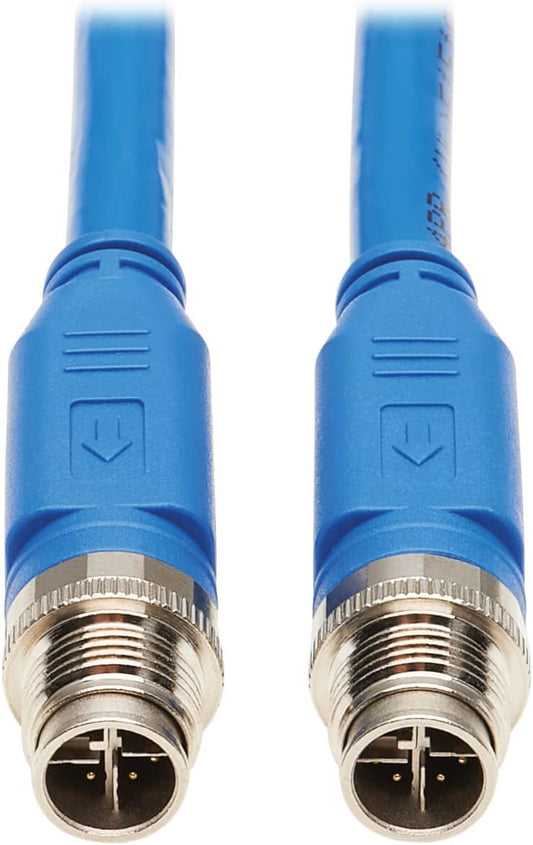 Tripp Lite M12 X-Code Cat6a Shielded Ethernet Cable, 10G F/UTP CMR-LP (M/M), IP68, 60W Power Over Ethernet, Blue, 16.4 Feet / 5 Meters, (NM12-6A1-05M-BL) M12 Cable 16.4 ft / 5M