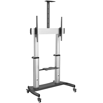 StarTech.com Mobile TV Stand - Heavy Duty TV Cart for 60-100 Display (100kg/220lb) - Height Adjustable Rolling Flat Screen Floor Standing on Wheels - Universal Television Mount w/Shelves (STNDMTV100) Single TV 60-100