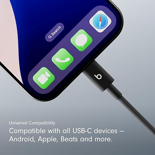 Beats USB-A to USB-C Woven Cable Fast Charging Durable and Tangle-Free Design Compatible Charger for Apple & Android Devices (1.5 m) - Bolt Black Bolt Black (1.5 m)