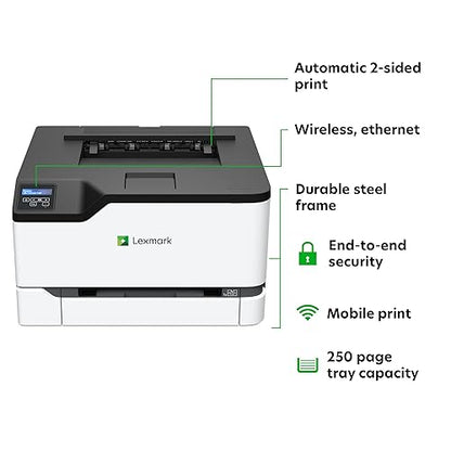 Lexmark C3224dw Color Laser Printer with Wireless Capabilities, Standard Two Sided Printing, LCD with Full-Spectrum Security
