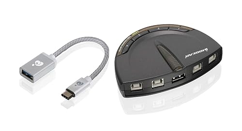 IOGEAR 4-Port USB 2.0 Printer Switch with USB-A to USB-C Adapter Kit