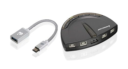 IOGEAR 4-Port USB 2.0 Printer Switch with USB-A to USB-C Adapter Kit