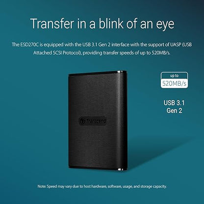Transcend 1TB USB 3.1 Gen 2 USB Type-C ESD270C Portable SSD Solid State Drive TS1TESD270C
