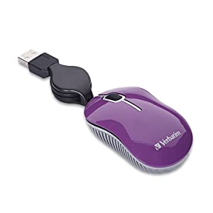 Verbatim Wired Optical Computer Mini USB-A Mouse - Plug &amp; Play Corded Travel Mouse – Purple 98617 PURPLE USB-A