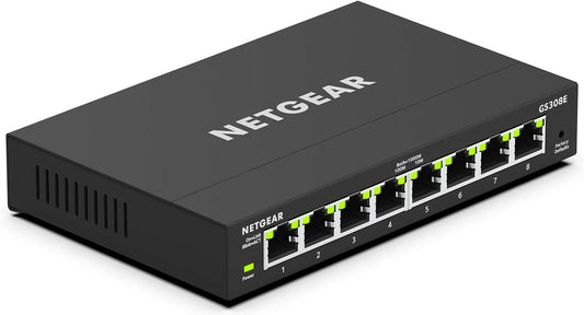 NETGEAR 8-Port Gigabit Ethernet Plus Switch (GS308E) - Desktop or Wall Mount, Home Network Hub, Office Ethernet Splitter, Silent Operation, Black 8 Port with Enhanced Features