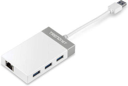 TRENDnet 3-Port Hub with 10/100/1000 Mbps Gigabit Ethernet Adapter (3 USB 3.0 Ports, A RJ45 Gigabit Ethernet Port), Support XP, Vista, Windows 7, 8, 1, 10, Mac OS 10.6-10.9, TU3-ETGH3 , red