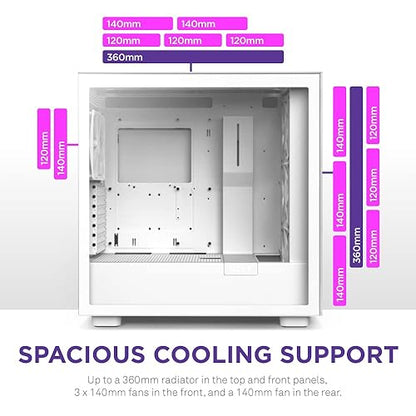 NZXT H7 Elite - CM-H71EW-02 - ATX Mid Tower PC Gaming Case - Front I/O USB Type-C Port - Quick-Release Tempered Glass Side Panel, RGB fan - White (2023)