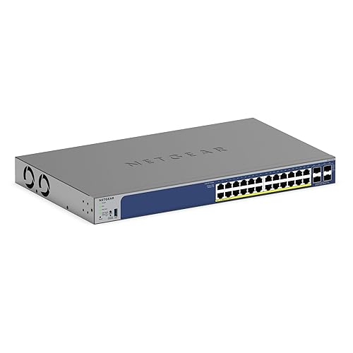 NETGEAR 28-Port PoE Gigabit Ethernet Smart Switch (GS728TXP)- Managed, with 24 x PoE+ @ 190W, 4 x 10G SFP+, Optional Insight Cloud Management, Wall or Rack Mount, Limited Lifetime Protection 28 port | 24xPoE+ 190W | 4xSFP+