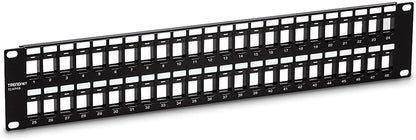 TRENDnet 48-Port Blank Keystone 2U HD Patch Panel, TC-KP48, 2U 19” Metal Rackmount Housing, HD Keystone Network Patch Panel, Recommended w/TC-K25C6 &amp; TC-K50C6 Cat6 Keystone Jacks (Sold Separately)