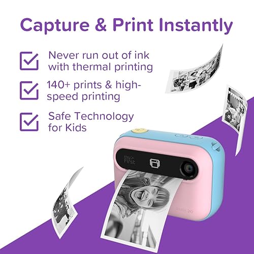 Kids Camera Instant Print myFirst Insta 20 Dual Lens Selfie Digital Camera for Kids with No Ink with Thermal Paper Printing Included (Cotton Candy Mix)
