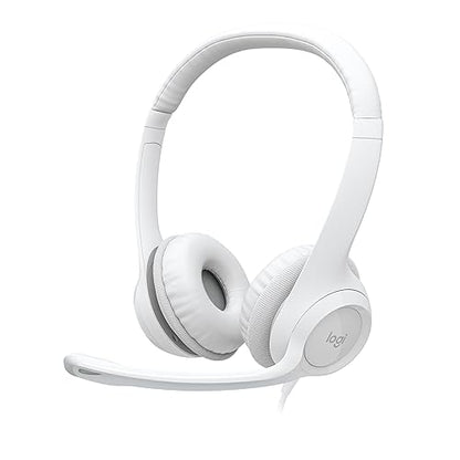 Logitech H390 Wired Headset for PC/Laptop, Stereo Headphones with Noise Cancelling Microphone, USB-A, in-Line Controls, Works with Chromebook - Off White