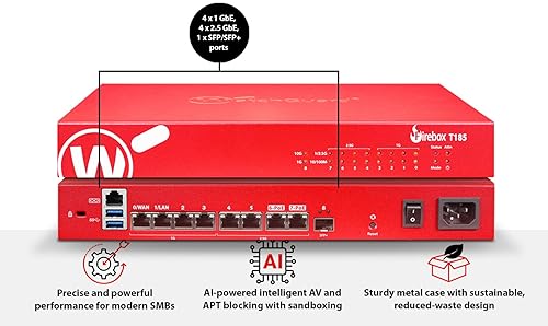 Trade Up to WatchGuard Firebox T185 with 3 Year Total Security Suite - High-Performance Firewall, SFP+, 2.5Gb & 1Gb Ports, Enterprise Branch Security (WGT185673) 3 Year - Trade Up Total Security Suite