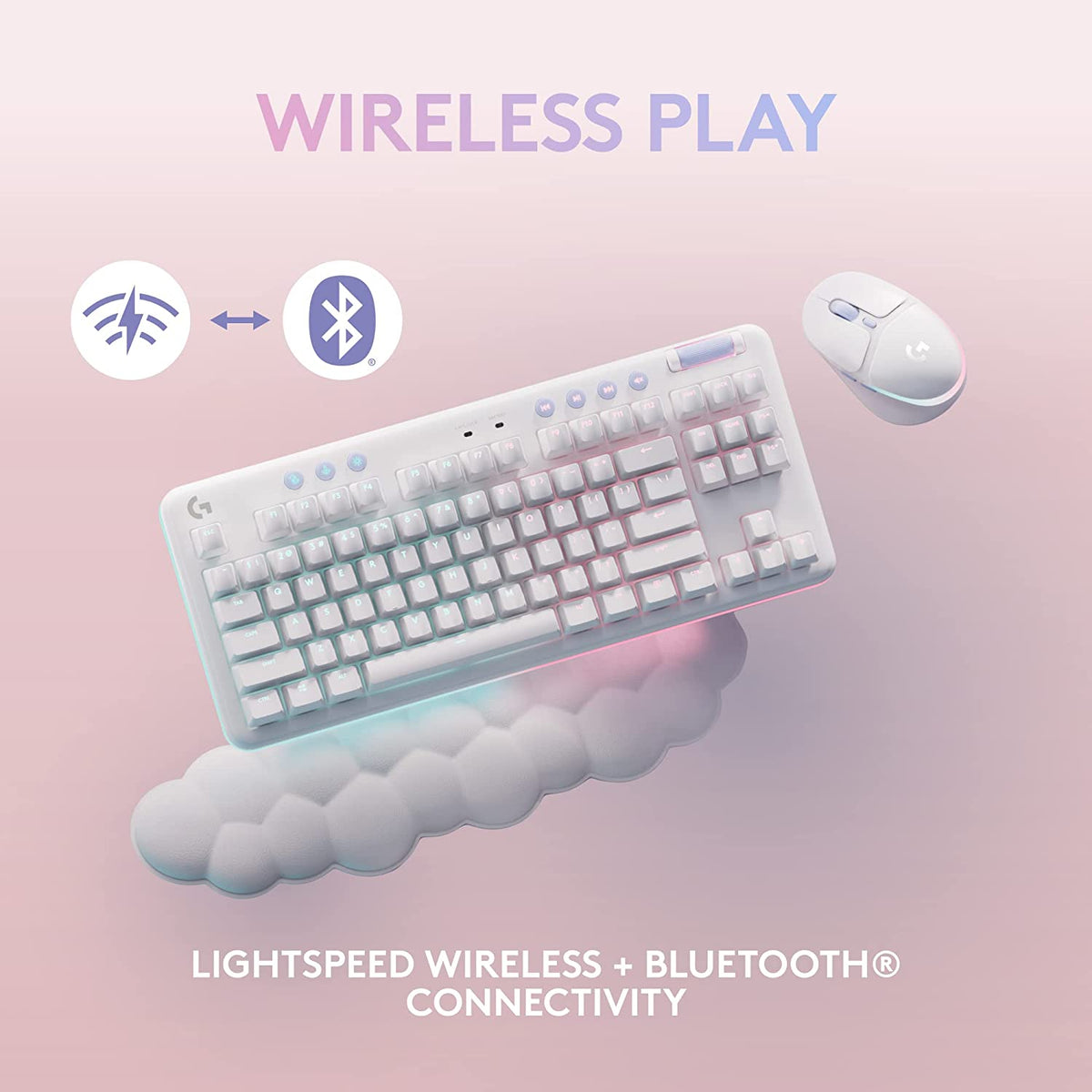 Logitech G Wireless Gaming Combo, G715 Keyboard and G705 Mouse, Customizable LIGHTSYNC RGB Lighting, Lightspeed Wireless, Bluetooth, PC/Mac/Laptop - with $20 SIMS Spa Day Game Pack - White Mist Tactile Mouse + Keyboard Mouse + Keyboard