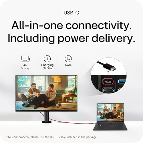 LG Ultrafine Ergo 32UN880K 31.5” 4K UHD Monitor, IPS Display, HDR 10, DCI-P3 95% Color, USB-C, Adjustable Ergonomic Stand, Height/Tilt/Swivel/Pivot, VESA Compatible, Eye Care Technology 31.5 External Speakers USB Type-C HDR10
