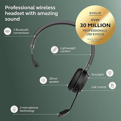Jabra Evolve 65 TE (Third Edition) Wireless Single-Ear Headphones - Noise-Canceling Mic, 16 hr Battery Life, Dual Connectivity, MS Teams Certified, Supports Other Platforms, Black