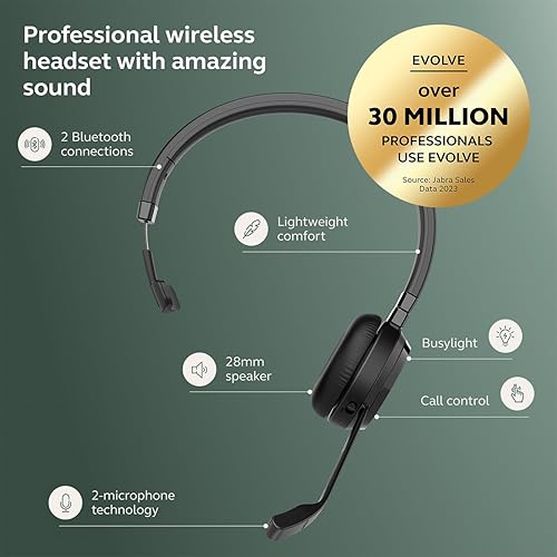 Jabra Evolve 65 TE (Third Edition) Wireless Single-Ear Headphones w/Charging Stand - Noise-Canceling, 16 hr Battery Life, Dual Connectivity, Works w/All UC Platforms Like Zoom & Google Meet, Black