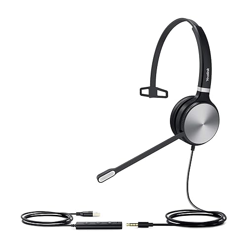 USB Headset, Yealink UH36 Single Ear Wired Headphones, 3.5mm Connection, Noise Cancelling, Stereo with Microphone, Lightweight Design, Teams/Zoom Certified, Video Conferencing, Business UH36 MONO