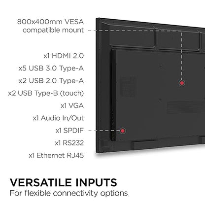 ViewSonic IFP7550 75 2160p 4K Interactive Display, 20-Point Touch, VGA, Display-Port, HDMI