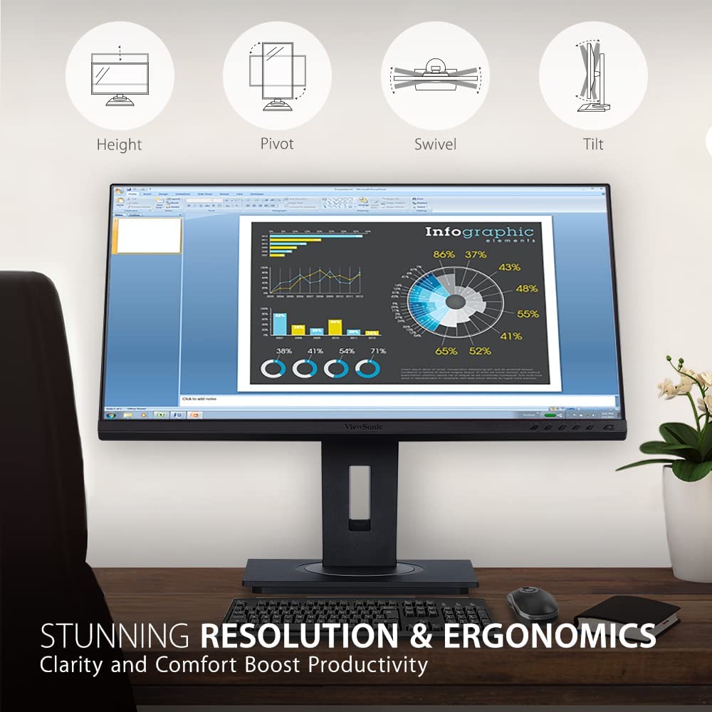 ViewSonic VG2448A 24 Inch IPS 1080p Ergonomic Monitor with Ultra-Thin Bezels, HDMI, DisplayPort, USB, VGA, and 40 Degree Tilt for Home and Office 24-Inch Thin-Bezels
