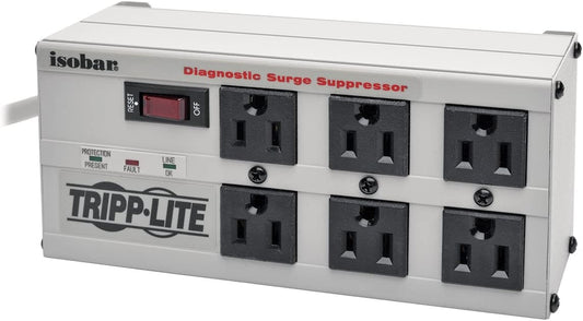 TRIPP LITE CH-9101012-NATripp Lite Isobar 6 Outlet Surge Protector Power Strip, 6ft. Cord with Right Angle Plug, 3300 Joules, Metal, (IBAR6-6D) 6 Outlet Power Strip