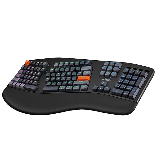 Adesso EasyTouch 1500 Ergonomic Mechanical RGB Keyboard, Wired/Wireless/Bluetooth, VIA/QMK, Multi-OS, Cherry MX Red Switches, Copilot Key, Hot-Swappable, USB-C, 4000mAh Battery