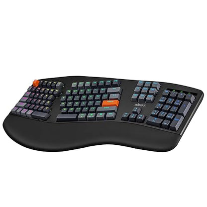 Adesso EasyTouch 1500 Ergonomic Mechanical RGB Keyboard, Wired/Wireless/Bluetooth, VIA/QMK, Multi-OS, Cherry MX Red Switches, Copilot Key, Hot-Swappable, USB-C, 4000mAh Battery