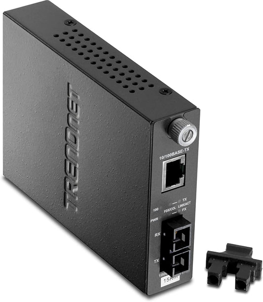 Trendnet TFC-110S15 100Base-TX to 100Base-FX Single Mode SC Fiber Converter, 15 Km, 9.3 Miles (Black) 10/100