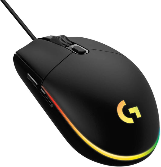 Logitech G203 Wired Gaming Mouse, 8,000 DPI, Rainbow Optical Effect LIGHTSYNC RGB, 6 Programmable Buttons, On-Board Memory, Screen Mapping, PC/Mac Computer and Laptop Compatible - Black Mouse Only Black