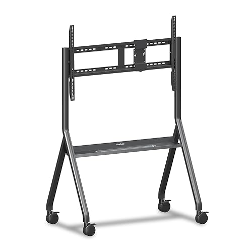 ViewSonic VB-STND-009 Slim Mobile TV Cart for 55 to 86 inch Screens up to 265 lbs, VESA Pattern Compatible for 400x200 to 900x600mm, Storage Tray, and Lockable Wheels