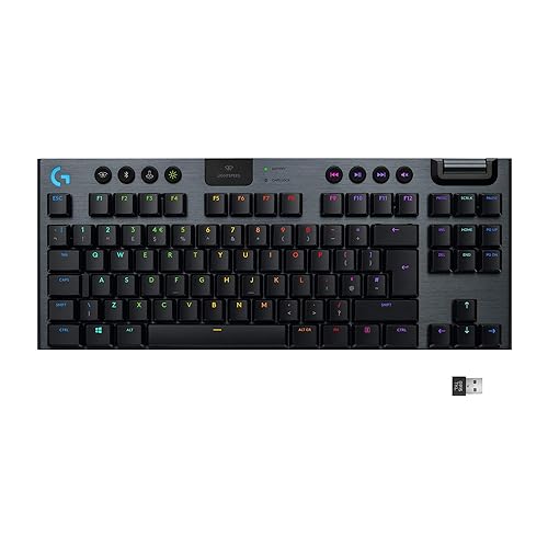 Logitech G915 TKL Tenkeyless Lightspeed Wireless RGB Mechanical Gaming Keyboard, Low Profile Switch Options, LIGHTSYNC RGB, Advanced Wireless and Bluetooth Support - Linear, Black Black TKL Wireless Linear