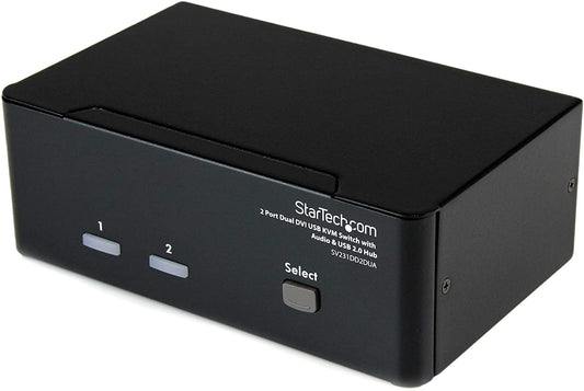 StarTech.com DVI KVM Switch with Audio &amp; USB 2.0 Hub – 2-Port USB KVM Switch - 1920 x 1200 - Dual Monitor KVM Switch (SV231DD2DUA) Audio | USB 2.0 Hub DVI | Dual Monitor