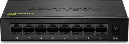 TRENDnet 8-Port Gigabit GREENnet Switch, Ethernet Network Switch, 8 x 10-100-1000 Mbps Gigabit Ethernet Ports, 16 Gbps Switching Capacity, Metal, Lifetime Protection, Black, TEG-S82G 8-Port Unmanaged