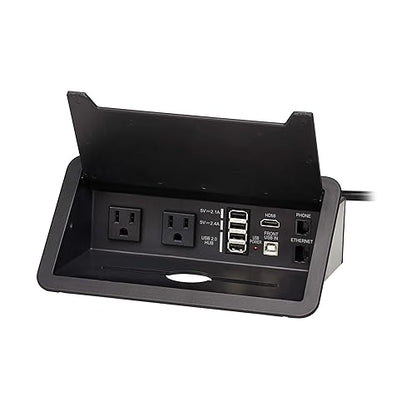 Tripp Lite in-Desk 2-Outlet Power + 5-USB Charging Dock - Phone, Ethernet & HDMI Ports for Cable Management - 4 USB-A & 1 USB-B Ports, Hinged Door, 10 ft Cord, (PS222DATAM)