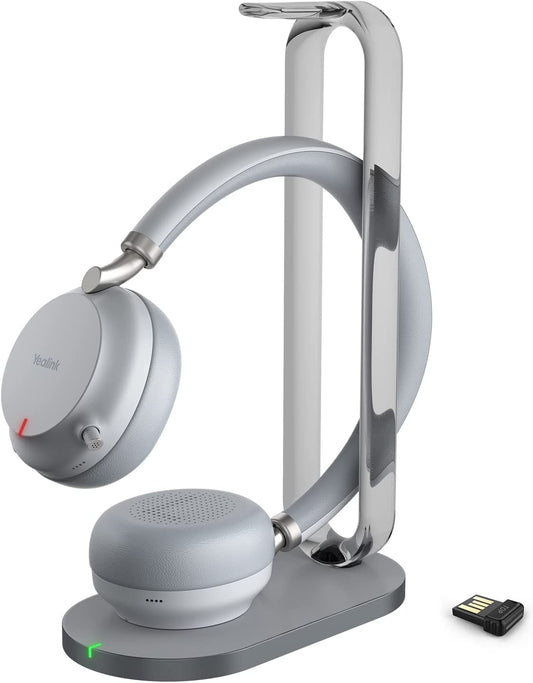 Yealink BH72 Wireless Headset with Charge Stand, Teams/Zoom Certified, Bluetooth Headset with Microphone, Stereo, Retractable Hidden Microphone Arm for Telephone Computer Gray Teams Version