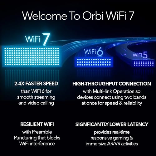 NETGEAR Orbi 970 Series Quad-Band WiFi 7 Mesh Network System (RBE973S), Router + 2 Satellite Extenders, Covers Up to 10,000 sq. ft., 200 Devices, 10 Gig Internet Port, BE27000 802.11be (Up to 27Gbps)